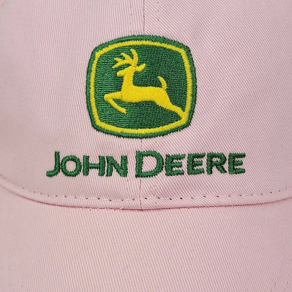 John Deere Logo Hat Women OS Pink Cotton Embroidered Adjustable Baseball Cap SEO